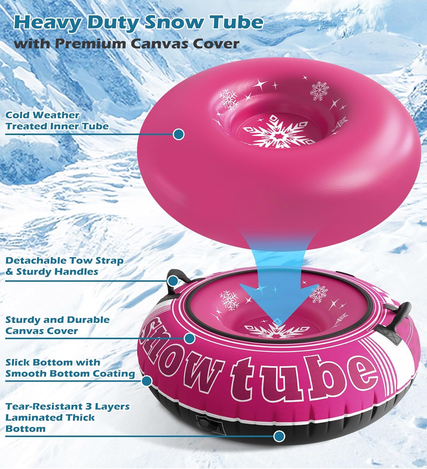 Jasonwell Inflatable Snow Tube Sled - Heavy Duty Snow Tubes for Sledding with Premium Canvas Cover for Kids Adults Snow Toy Fun Winter Outdoor Toys Christmas Birthday Gift for Boys Girls Children - Jasonwell