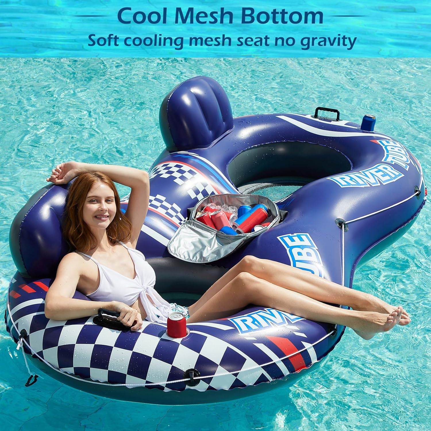 Jasonwell Inflatable River Tube Float - 2 Person Heavy Duty River Float Pool Floats with Removable Cooler Lake Water Tubes for Floating River Raft Lounge Floatie with 2 Cup Holders for Adults - Jasonwell
