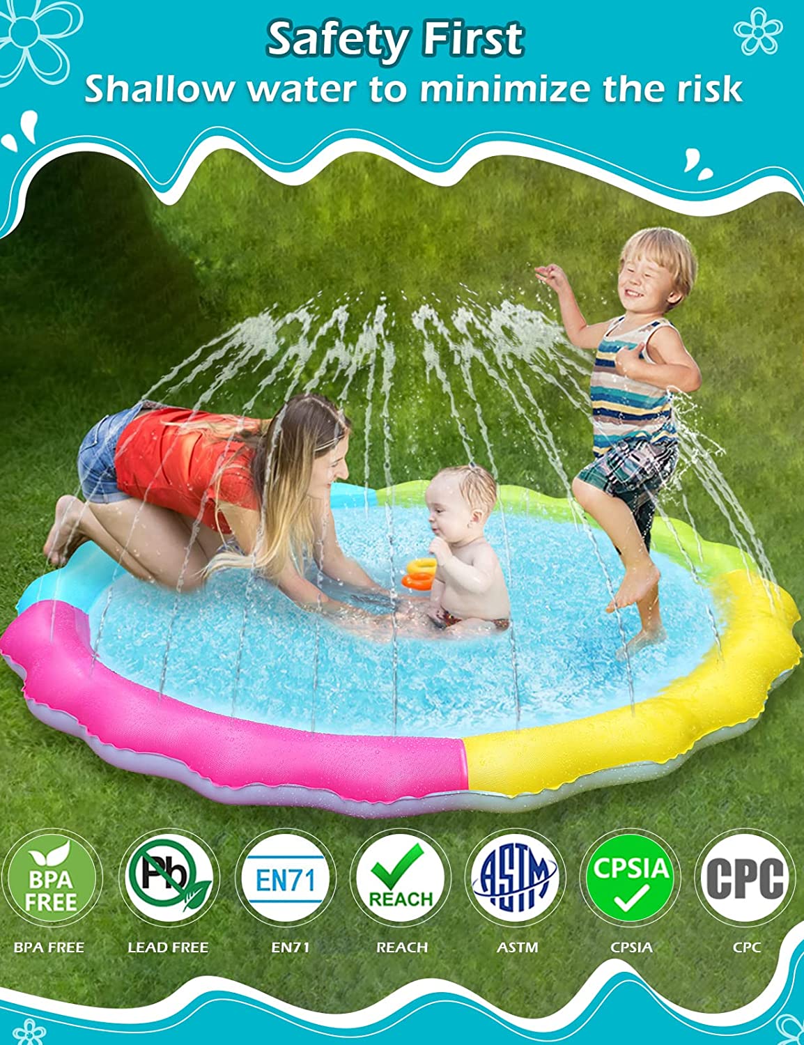 Jasonwell Splash Pad Sprinkler for Kids Splash Play Mat Outdoor Water Toys Inflatable Splash Pad Baby Toddler Pool Boys Girls Children Outside Backyard Dog Sprinkler Pool Age 1 2 3 4 5 6 7 8 9 M - Jasonwell