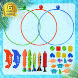 Jasonwell Pool Rings Diving Toys - 28PCS Swimming Thru Pool Diving Game Toys with Dive Rings Underwater Treasures Torpedo Bandits Fish Toys etc Fun Water Swim Toys for Boys Girls Kids Teens Adults 3C - Jasonwell