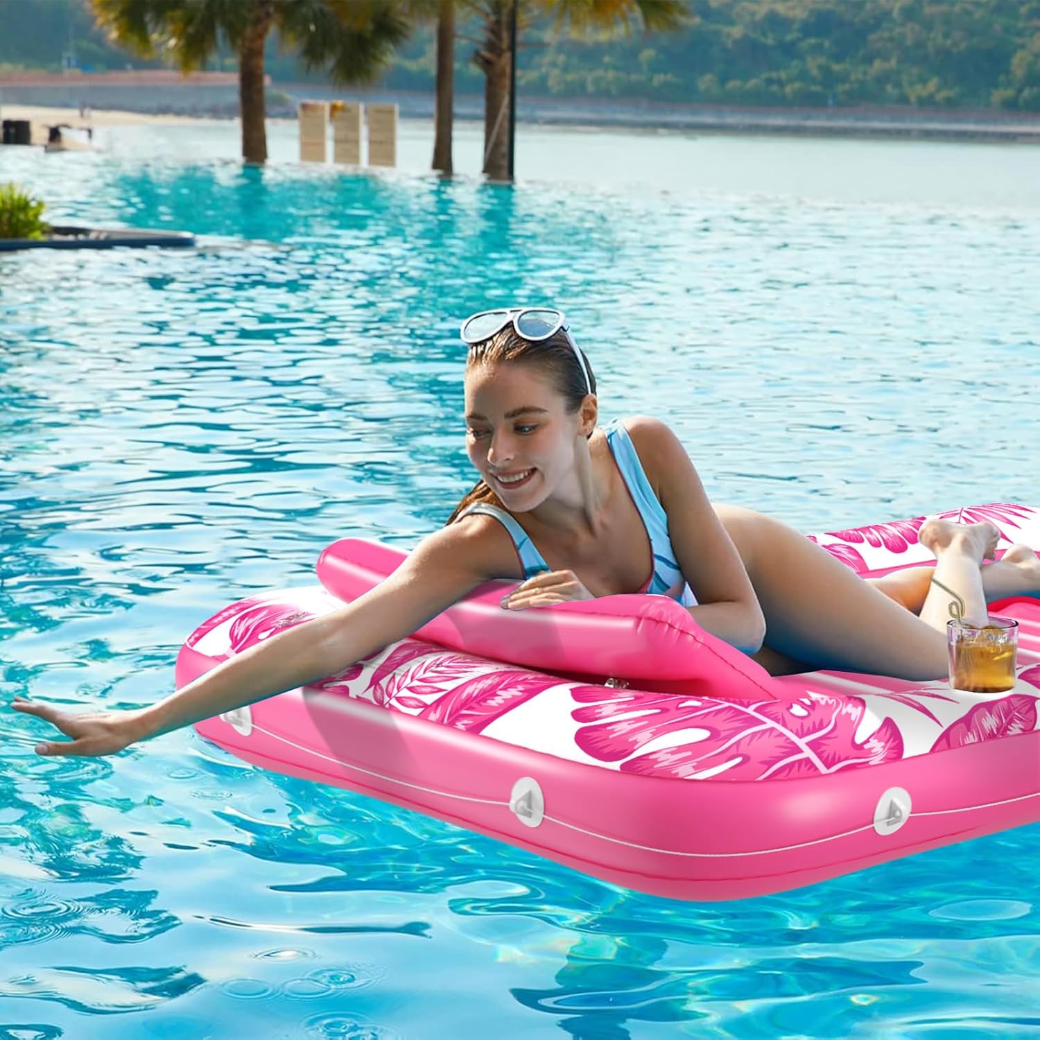 Inflatable Tanning Pool Lounger Float - Jasonwell 4 in 1 Sun Tan Tub Sunbathing Pool Lounge Raft Floatie Toys Water Filled Tanning Bed Mat Pad for Adult Blow Up Kiddie Pool Kids Ball Pit Pool (TR-L) - Jasonwell