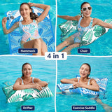 Jasonwell Water Hammock Pool Floats - 2PACK Fabric Inflatable Pool Hammock Float Floaties 4 in 1 (Saddle Lounge Chair Drifter) Lake Beach Floating Loungers Swimming Pool Rafts Toys for Adults (Trop) - Jasonwell