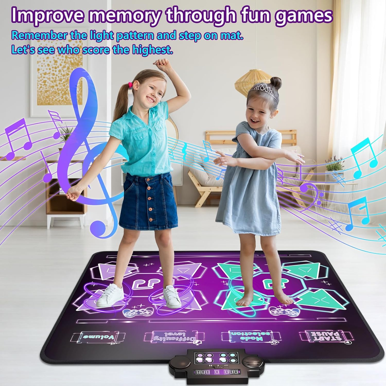 Kids Dance Mat Toys - 2-Player Dance Pad Gifts for Girls Boys Toddlers 3 4 5 6 7 8 9 + Year Old Electronic Dancing Mat Floor Games Toy with Music Light Christmas Birthday Gift (Purple) - Jasonwell