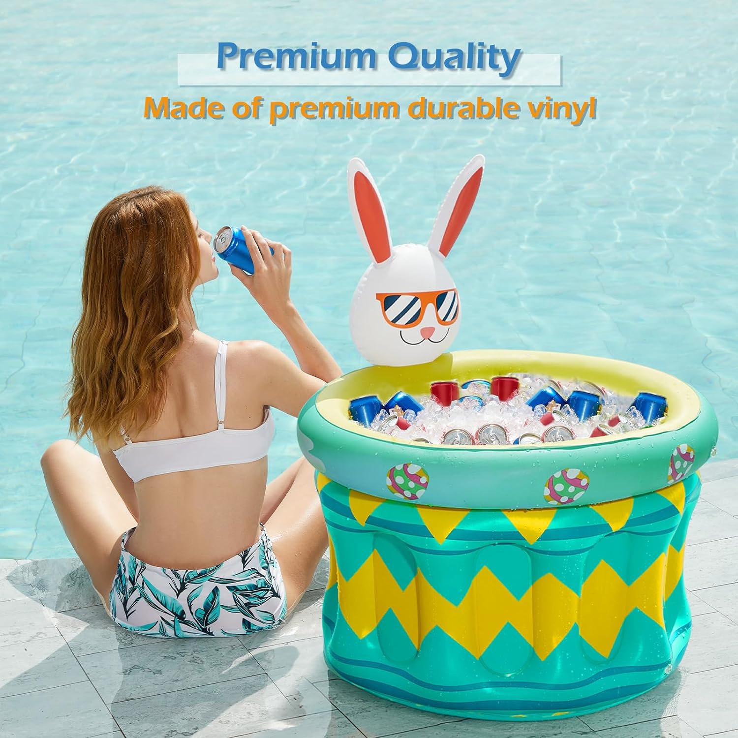 Jasonwell Inflatable Pool Party Cooler - Ice Bucket Drink Holder Luau Hawaiian Tropical Beach Themed Birthday Easter Party Decorations Favors Supplies Decor Blow Up Drink Cooler Outdoor Kids Adults - Jasonwell