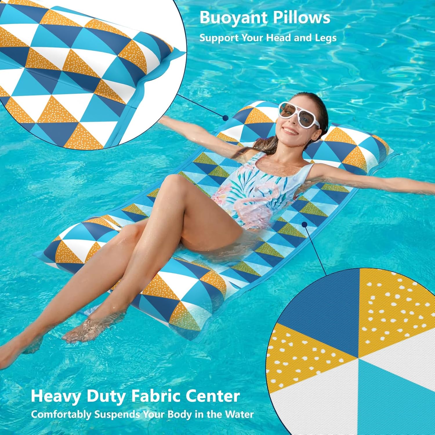 Jasonwell Water Hammock Pool Floats - 2PACK Fabric Inflatable Pool Hammock Float Floaties 4 in 1 (Saddle Lounge Chair Drifter) Lake Beach Floating Loungers Swimming Pool Rafts Toys for Adults (TriC) - Jasonwell