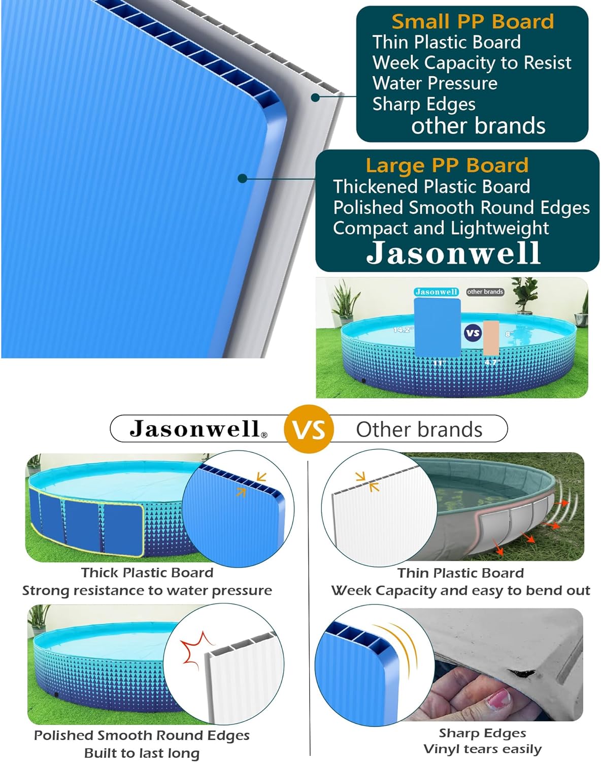 Jasonwell Foldable Dog Kiddie Pool - Hard Plastic Kids Paddling Pool Toddler Baby Swimming Pool for Backyard Collapsible Whelping Box Pet Doggie Cats Wading Pool Bathtub for Puppy Large Dogs 97In - Jasonwell