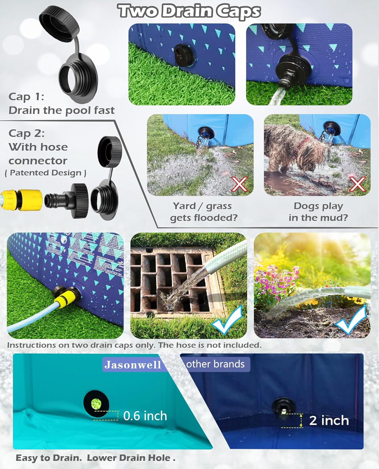 Jasonwell Foldable Dog Kiddie Pool - Hard Plastic Kids Paddling Pool Toddler Baby Swimming Pool for Backyard Collapsible Whelping Box Pet Doggie Cats Wading Pool Bathtub for Puppy Large Dogs 79In - Jasonwell