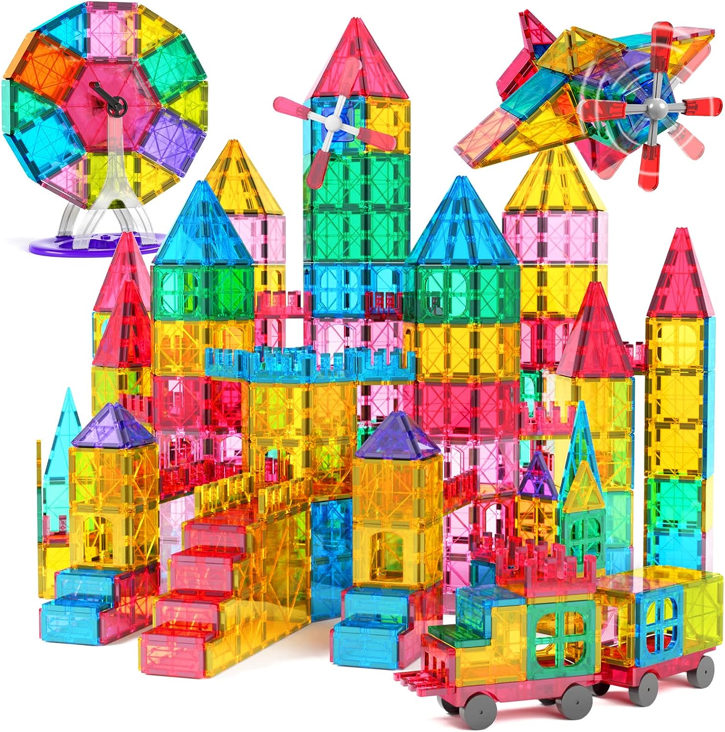 Jasonwell 100pcs Magnetic Tiles Building Blocks Set for Boys Girls Preschool Educational Magna Construction Kit Magnet Stacking STEM Toys Birthday Gifts for Kids Toddlers 3 4 5 6 7 8 9 10 + Year Old - Jasonwell