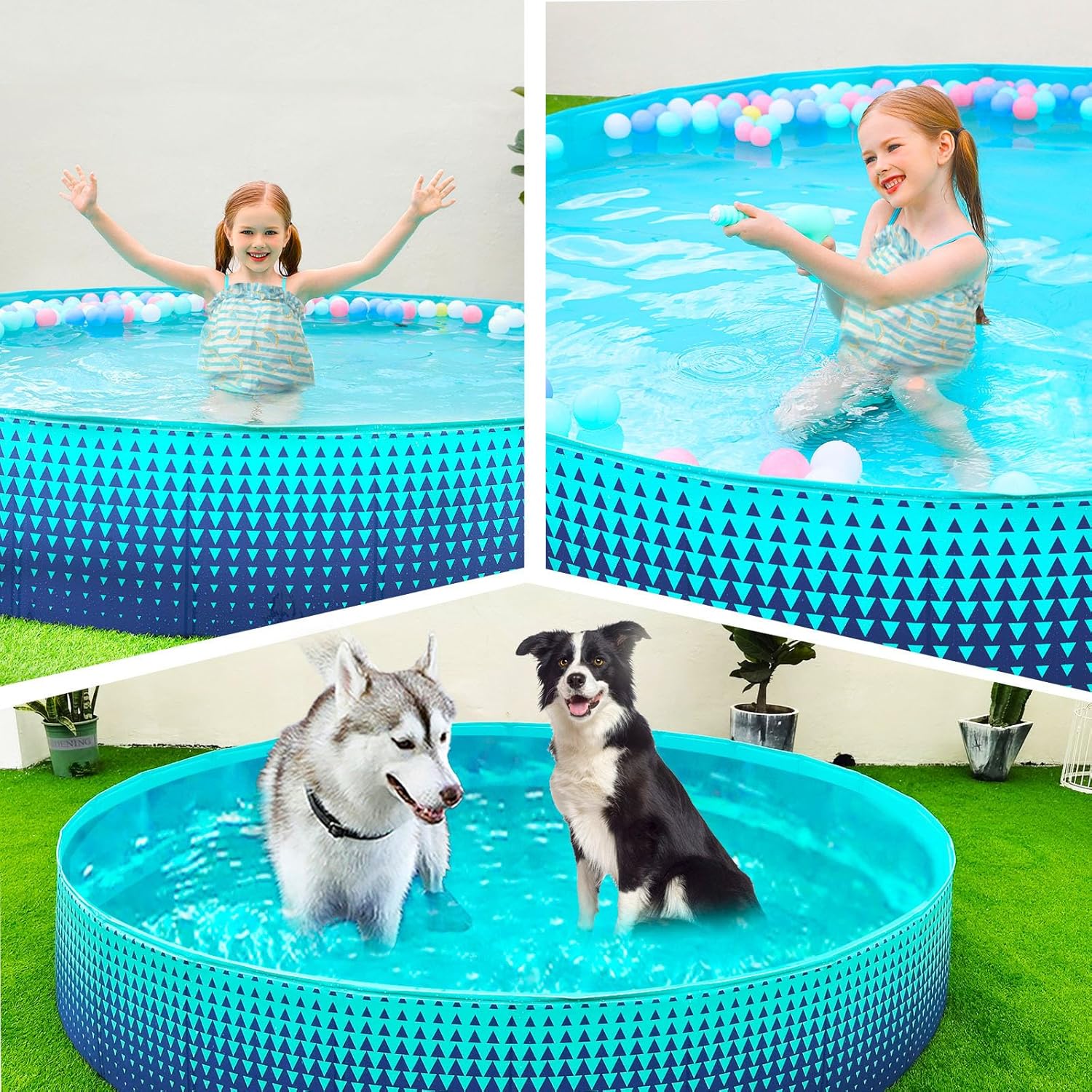 Jasonwell Foldable Dog Kiddie Pool - Hard Plastic Kids Paddling Pool Toddler Baby Swimming Pool for Backyard Collapsible Whelping Box Pet Doggie Cats Wading Pool Bathtub for Puppy Large Dogs 79In - Jasonwell