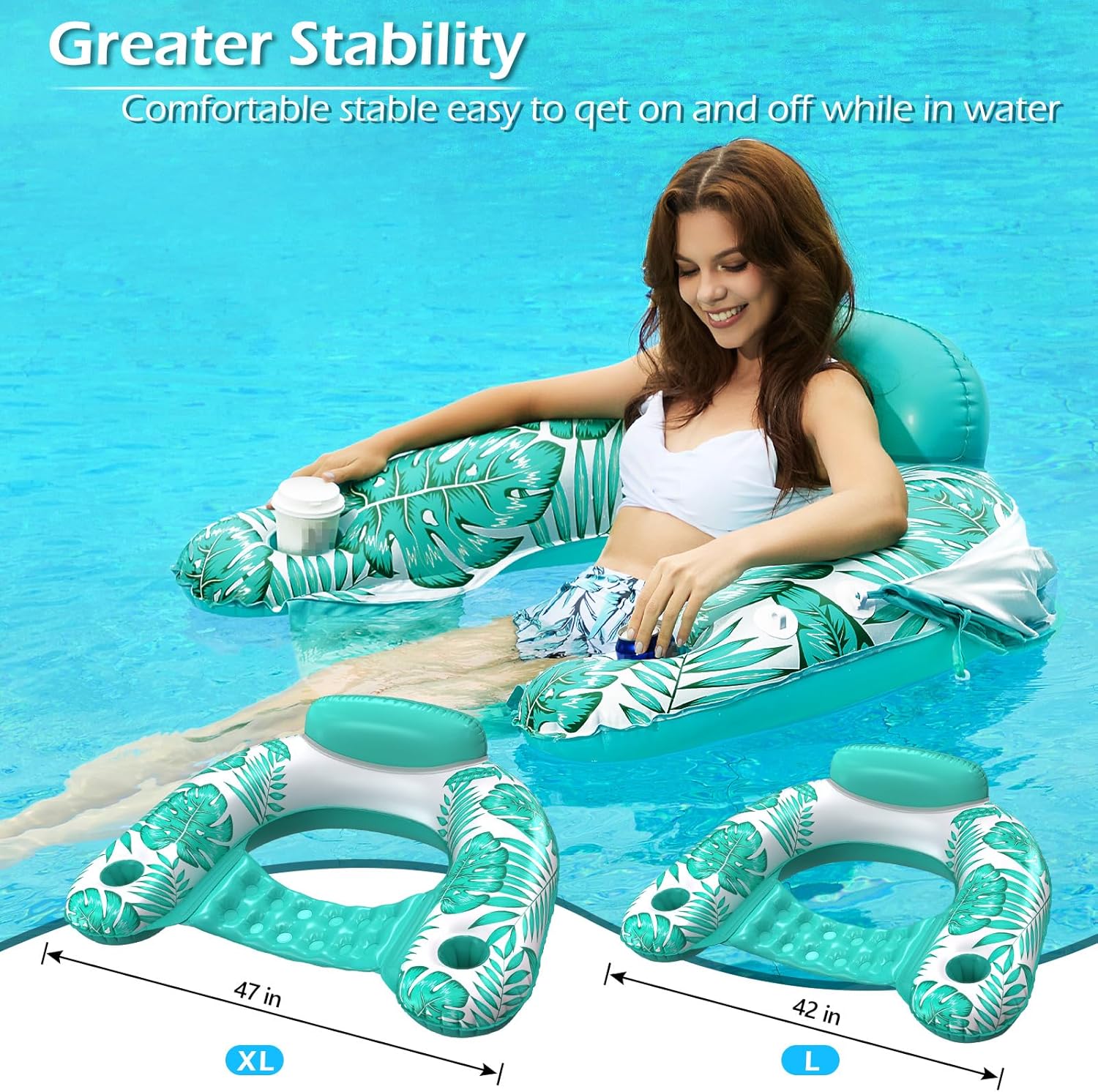 Jasonwell Pool Float with Canopy - Inflatable Pool Floaties Adult Floating Pool Chair Lounge Floats for Swimming Pool Water Chair Pool Lounger with Cup Holders Pool Toy Party Floaty for Adults (Gr-L) - Jasonwell