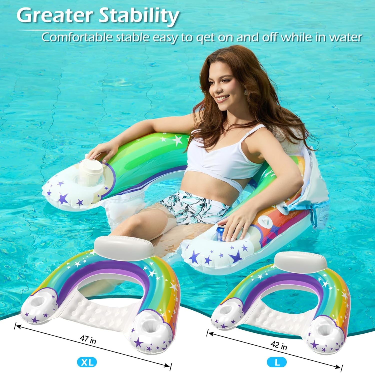 Jasonwell Pool Float with Canopy - Inflatable Pool Floaties Adult Floating Pool Chair Lounge Floats for Swimming Pool Water Chair Pool Lounger with Cup Holders Pool Toy Party Floaty for Adults - Jasonwell