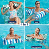 Jasonwell Water Hammock Pool Floats - 2PACK Fabric Inflatable Pool Hammock Float Floaties 4 in 1 (Saddle Lounge Chair Drifter) Lake Beach Floating Loungers Swimming Pool Rafts Toys for Adults - Jasonwell