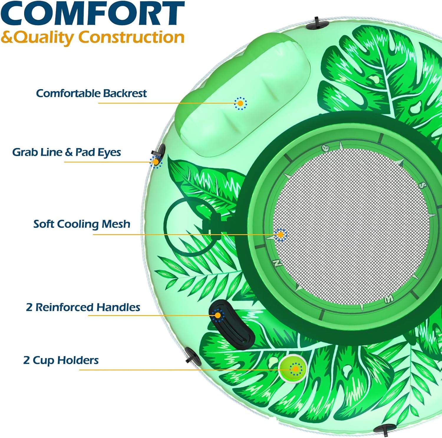 Jasonwell Inflatable River Tube Float - Heavy Duty River Float Pool Floats Lake Premium Water Tubes for Floating Recreational River Raft Lounge Floaties with 2 Cup Holders for Adult (Green-L)