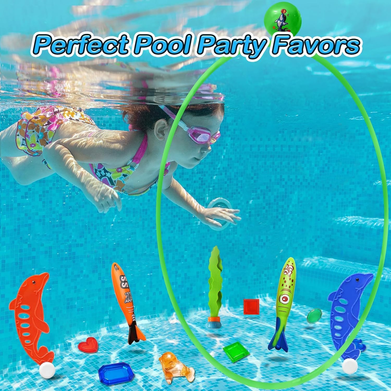 Jasonwell Pool Rings Diving Toys - 28PCS Swimming Thru Pool Diving Game Toys with Dive Rings Underwater Treasures Torpedo Bandits Fish Toys etc Fun Water Swim Toys for Boys Girls Kids Teens Adults 3C - Jasonwell