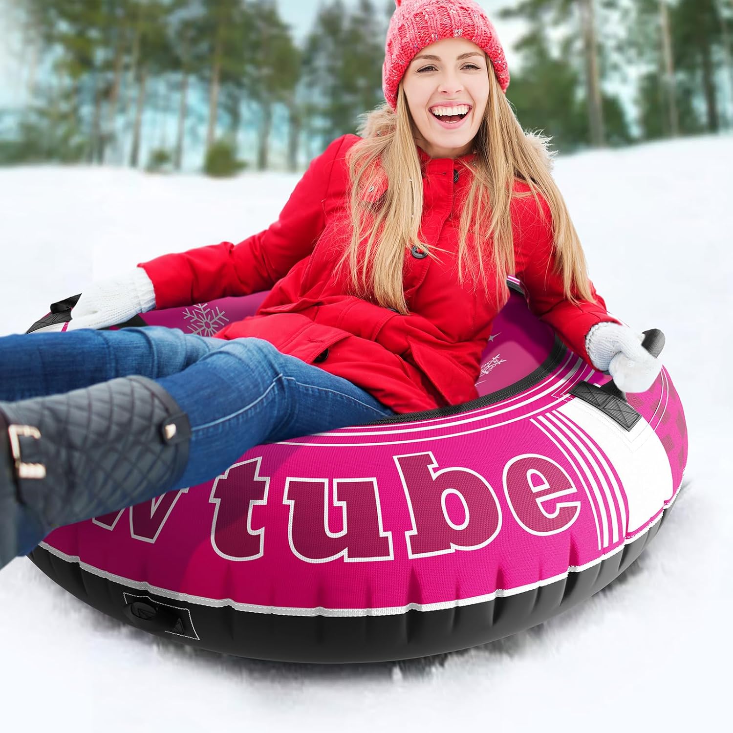 Jasonwell Inflatable Snow Tube Sled - Heavy Duty Snow Tubes for Sledding with Premium Canvas Cover for Kids Adults Snow Toy Fun Winter Outdoor Toys Christmas Birthday Gift for Boys Girls Children - Jasonwell