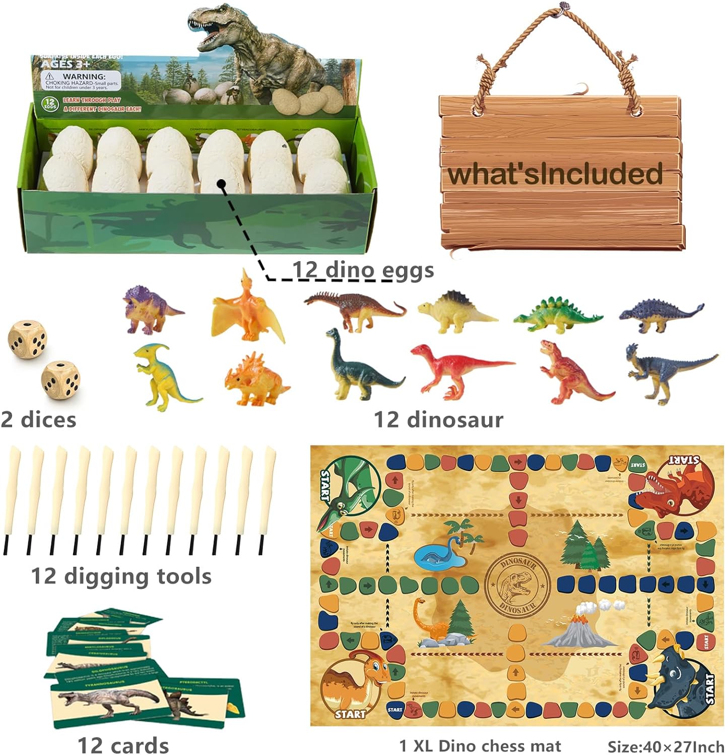 Dinosaur Eggs Dig Kit Toys - 12 Dino Fossil Eggs Excavation Kit w Play Mat for Kids Easter Party Favor Basket Stuffers STEM Toy Christmas Birthday Gift for Boys Girls Age 3 4 5 6 7 8 9 10 + Years Old - Jasonwell