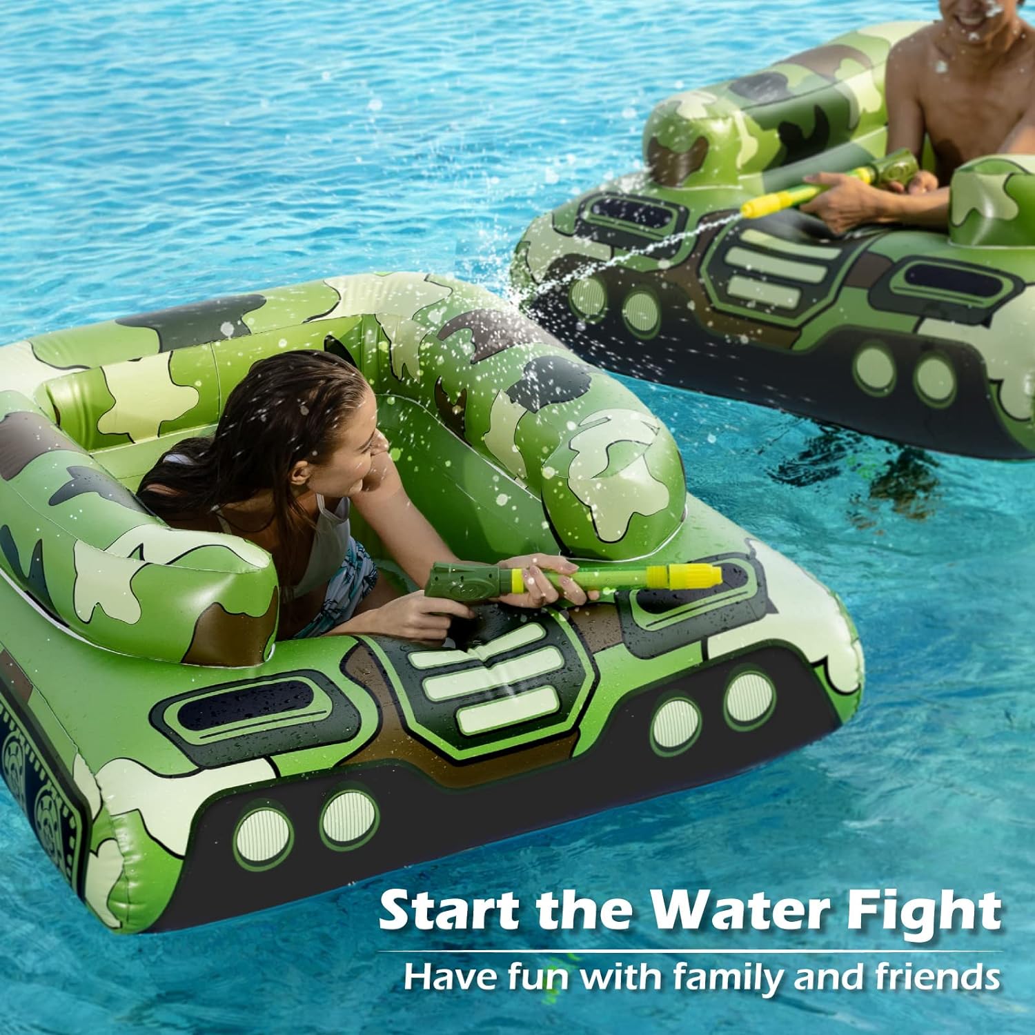 Inflatable Tank Pool Floats Adults - Jasonwell Kids Pool Floaties Swimming Pool Tank with Water Cannon Gun Swim Floaty Rafts Lake Beach Party Pool Toys for Boys Girls Toddlers Kids Adults - Jasonwell