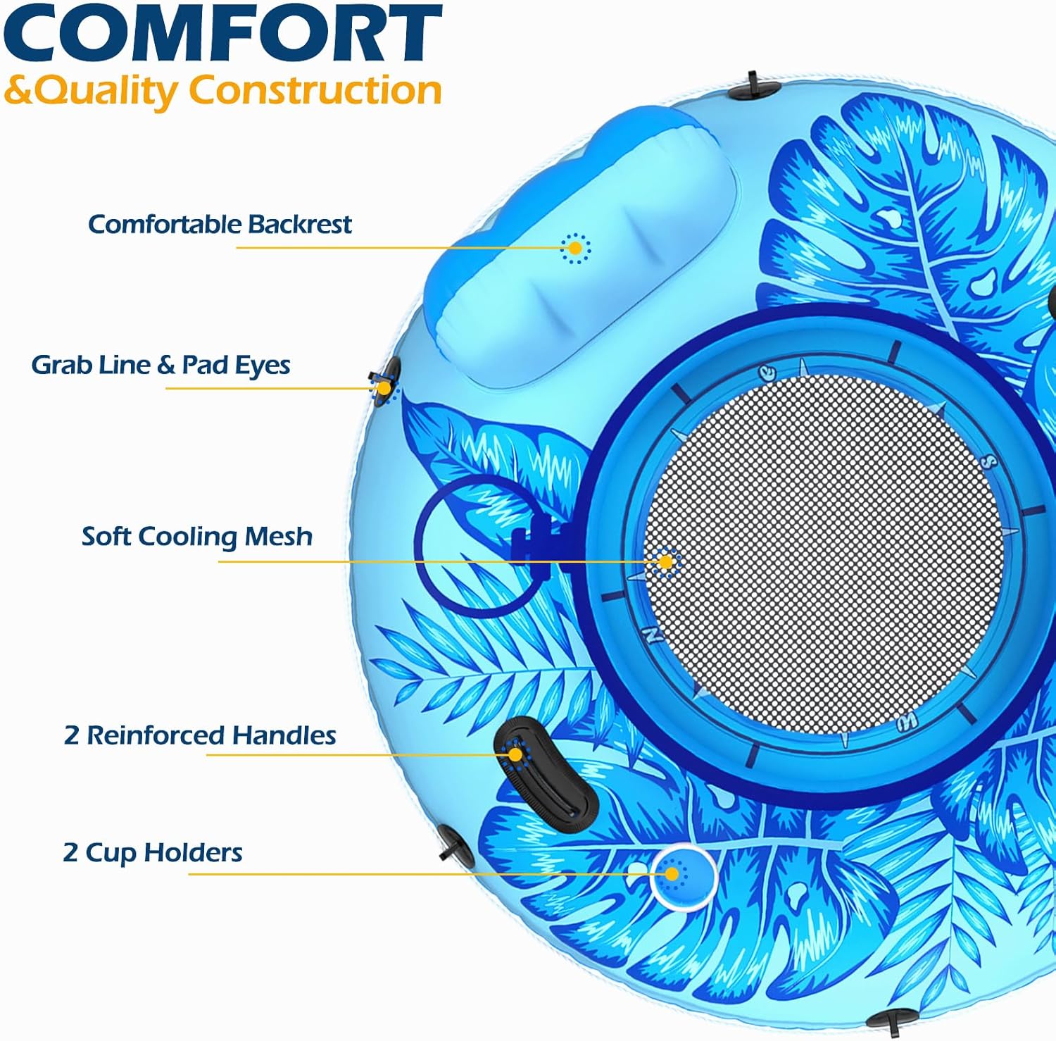 Jasonwell Inflatable River Tube Float - Heavy Duty River Float Pool Floats Lake Premium Water Tubes for Floating Recreational River Raft Lounge Floaties with 2 Cup Holders for Adult (Azure-L)