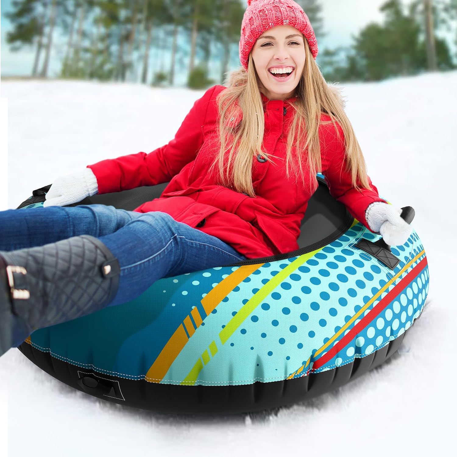 Jasonwell Inflatable Snow Tube Sled - Heavy Duty Snow Tubes for Sledding with Premium Canvas Cover for Kids Adults Snow Toy Fun Winter Outdoor Toys Christmas Birthday Gift for Boys Girls Children - Jasonwell