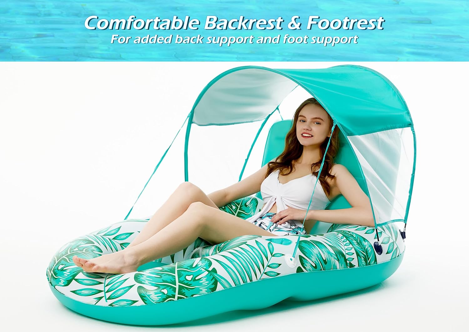 Jasonwell Pool Floats with Canopy - Inflatable Pool Float Adult Lounger Floaties Raft Floating Chair for Swimming Pool Lake Water Lounge Float with Cup Holders Beach Pool Party Toys for Adults - Jasonwell
