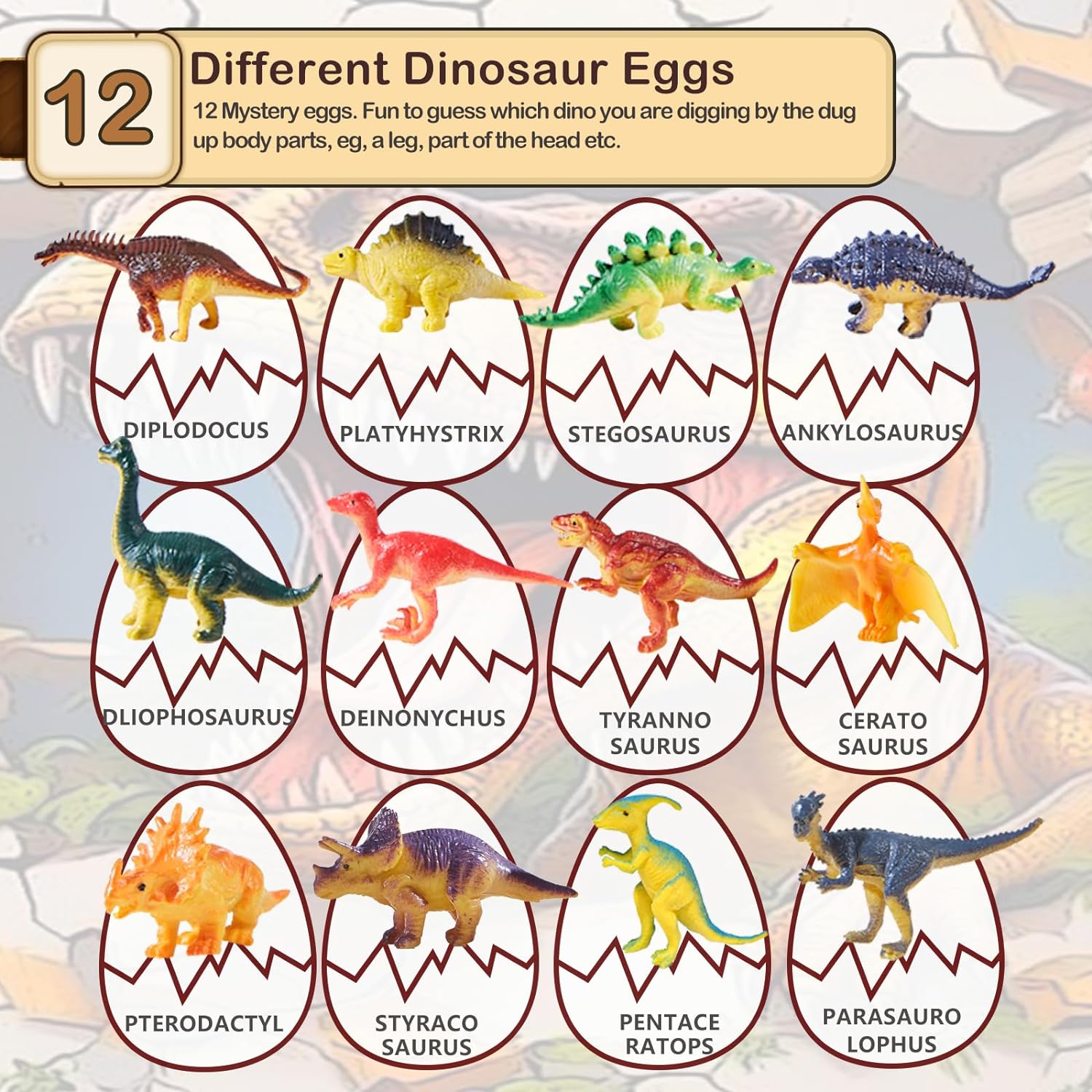 Dinosaur Eggs Dig Kit Toys - 12 Dino Fossil Eggs Excavation Kit w Play Mat for Kids Easter Party Favor Basket Stuffers STEM Toy Christmas Birthday Gift for Boys Girls Age 3 4 5 6 7 8 9 10 + Years Old - Jasonwell