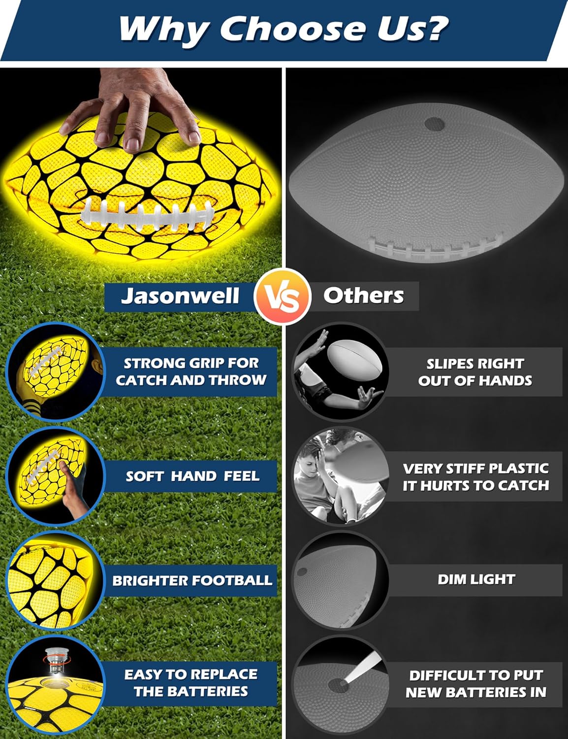 Jasonwell Glow in The Dark Football - Strong Grip Light Up Football Toy Stuff Sports Balls for Boys Kids Teenage Junior Youth Adult Outdoor Christmas Birthday Gifts for Age 6-8 8-12 13 + Year Old No.3 - Jasonwell