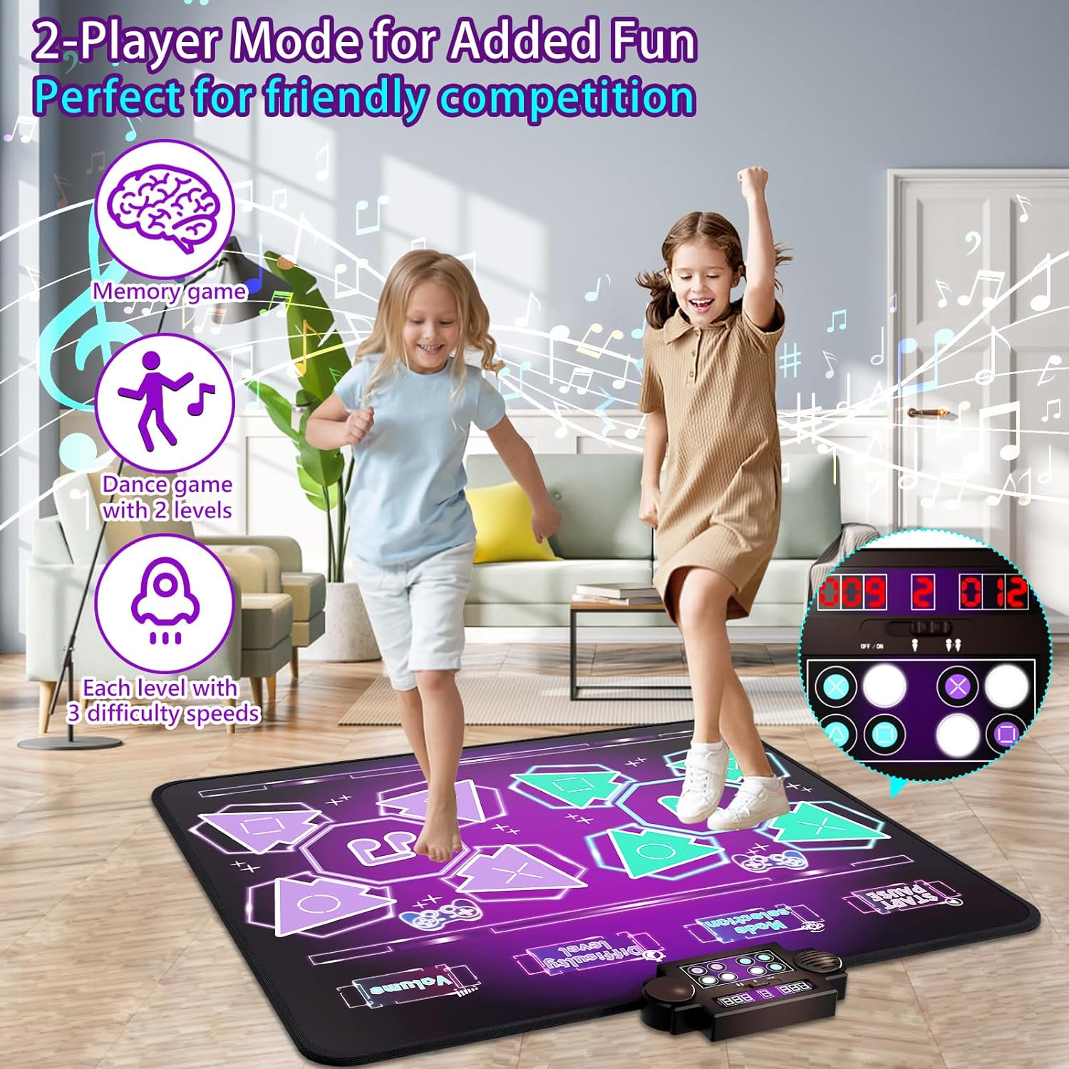 Kids Dance Mat Toys - 2-Player Dance Pad Gifts for Girls Boys Toddlers 3 4 5 6 7 8 9 + Year Old Electronic Dancing Mat Floor Games Toy with Music Light Christmas Birthday Gift (Purple) - Jasonwell
