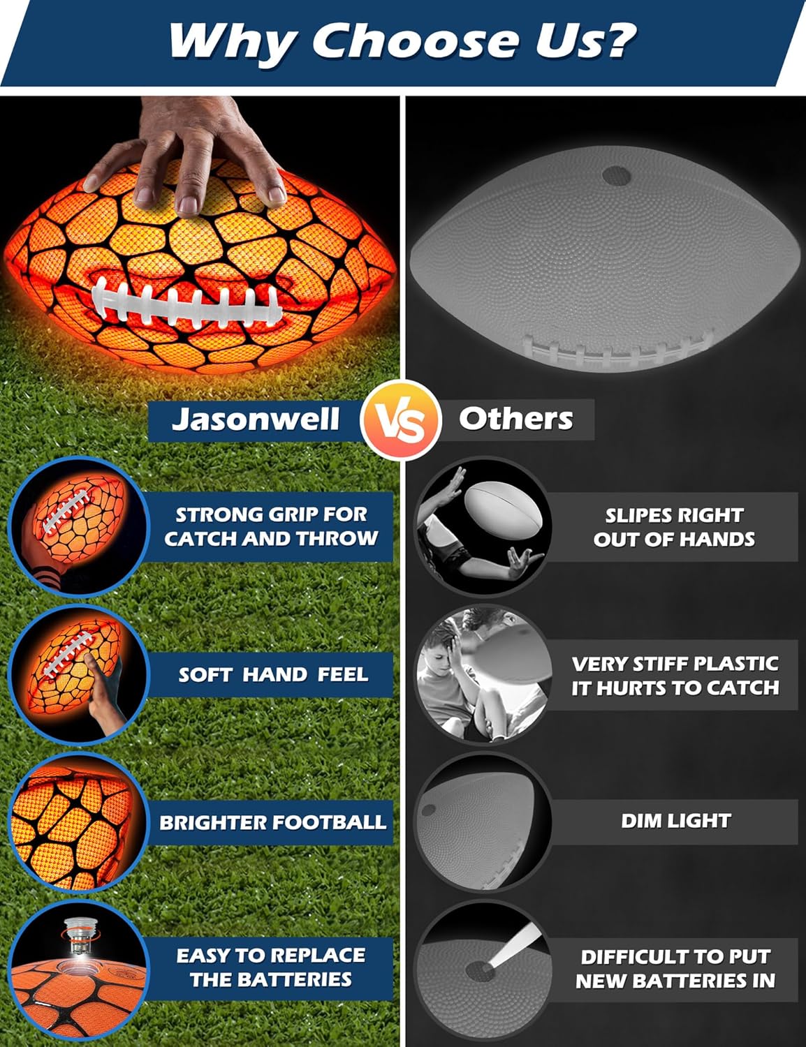 Jasonwell Glow in The Dark Football - Strong Grip Light Up Football Toy Stuff Sports Balls for Boys Kids Teenage Junior Youth Adult Outdoor Christmas Birthday Gifts for Age 6-8 8-12 13 + Year Old No.3 - Jasonwell