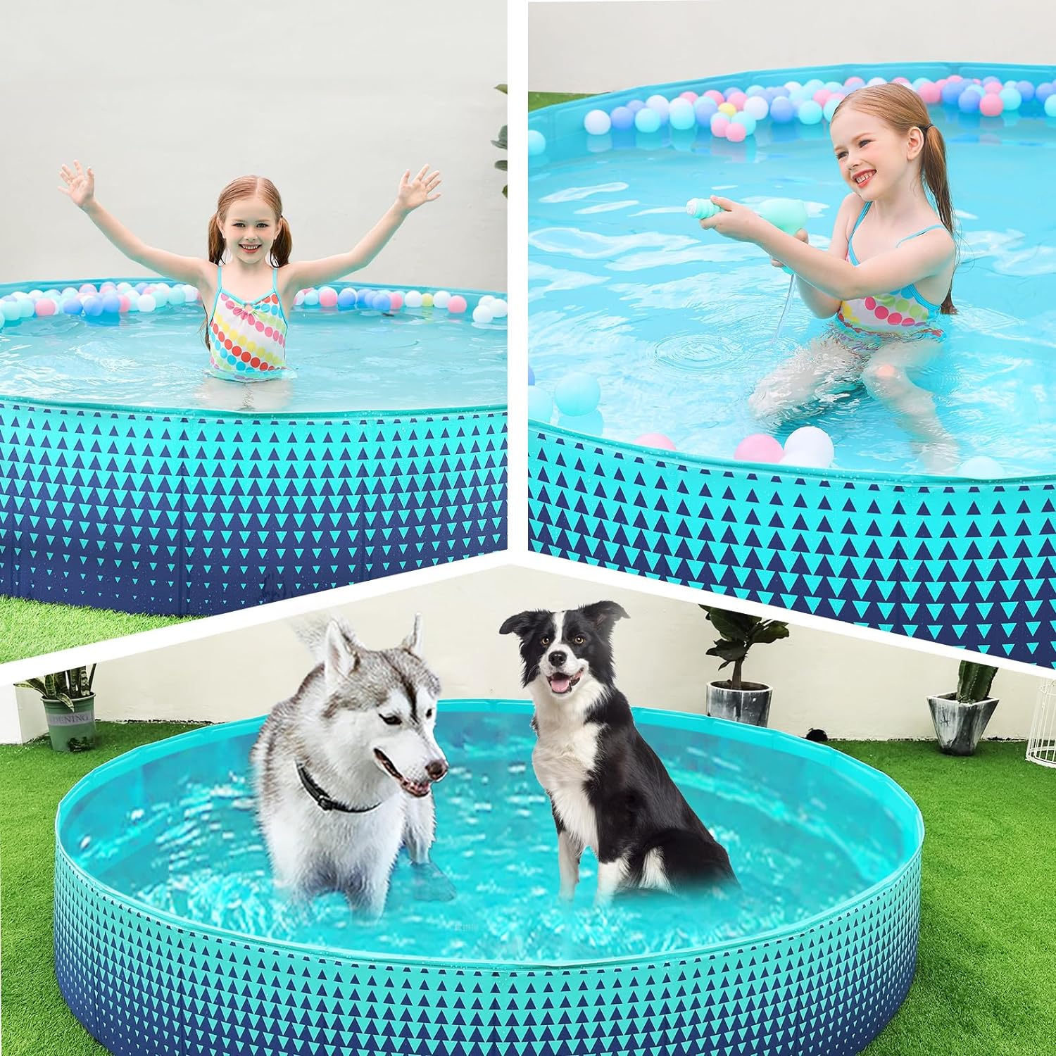 Jasonwell Foldable Dog Kiddie Pool - Hard Plastic Kids Paddling Pool Toddler Baby Swimming Pool for Backyard Collapsible Whelping Box Pet Doggie Cats Wading Pool Bathtub for Puppy Large Dogs 71In - Jasonwell