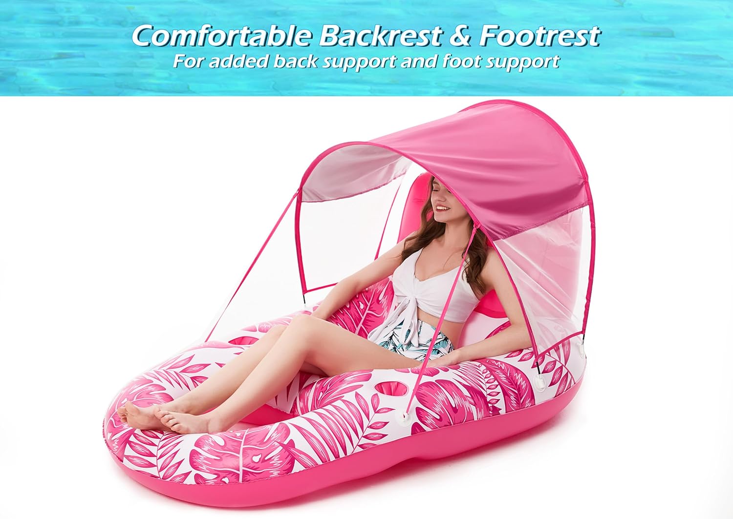 Jasonwell Pool Floats with Canopy - Inflatable Pool Float Adult Lounger Floaties Raft Floating Chair for Swimming Pool Lake Water Lounge Float with Cup Holders Beach Pool Party Toys for Adults (Rose)