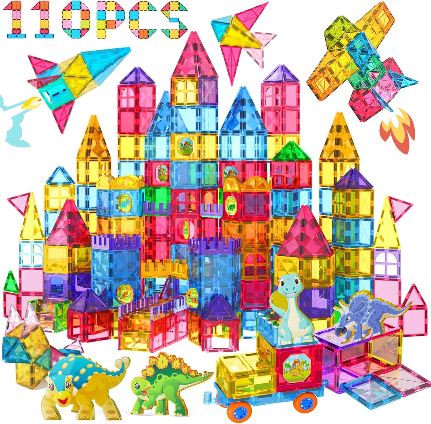 Jasonwell Magnetic Tiles Building Blocks Set for Boys Girls Preschool Educational Magnet Construction Kit Stacking STEM Toys Christmas Birthday Gifts for Kids Toddlers 3 4 5 6 7 8 9 10 + Year Old - Jasonwell