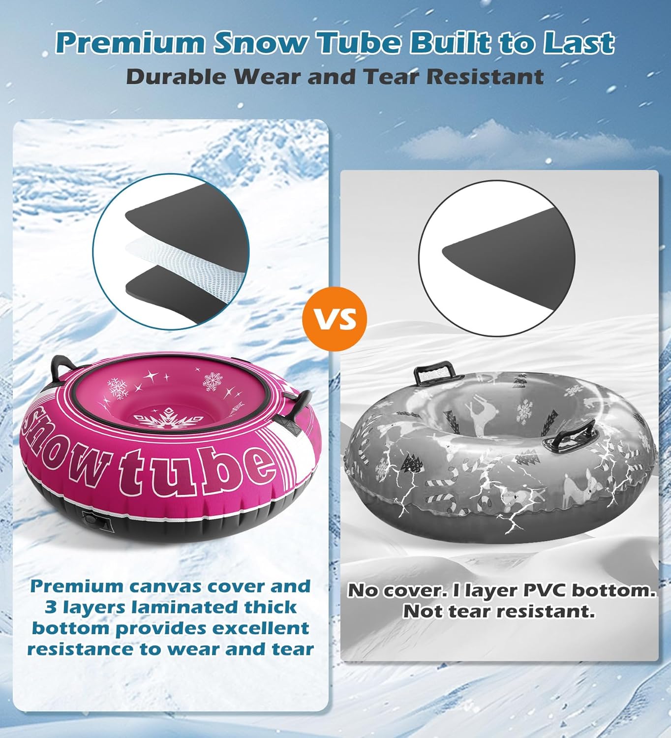 Jasonwell Inflatable Snow Tube Sled - Heavy Duty Snow Tubes for Sledding with Premium Canvas Cover for Kids Adults Snow Toy Fun Winter Outdoor Toys Christmas Birthday Gift for Boys Girls Children - Jasonwell