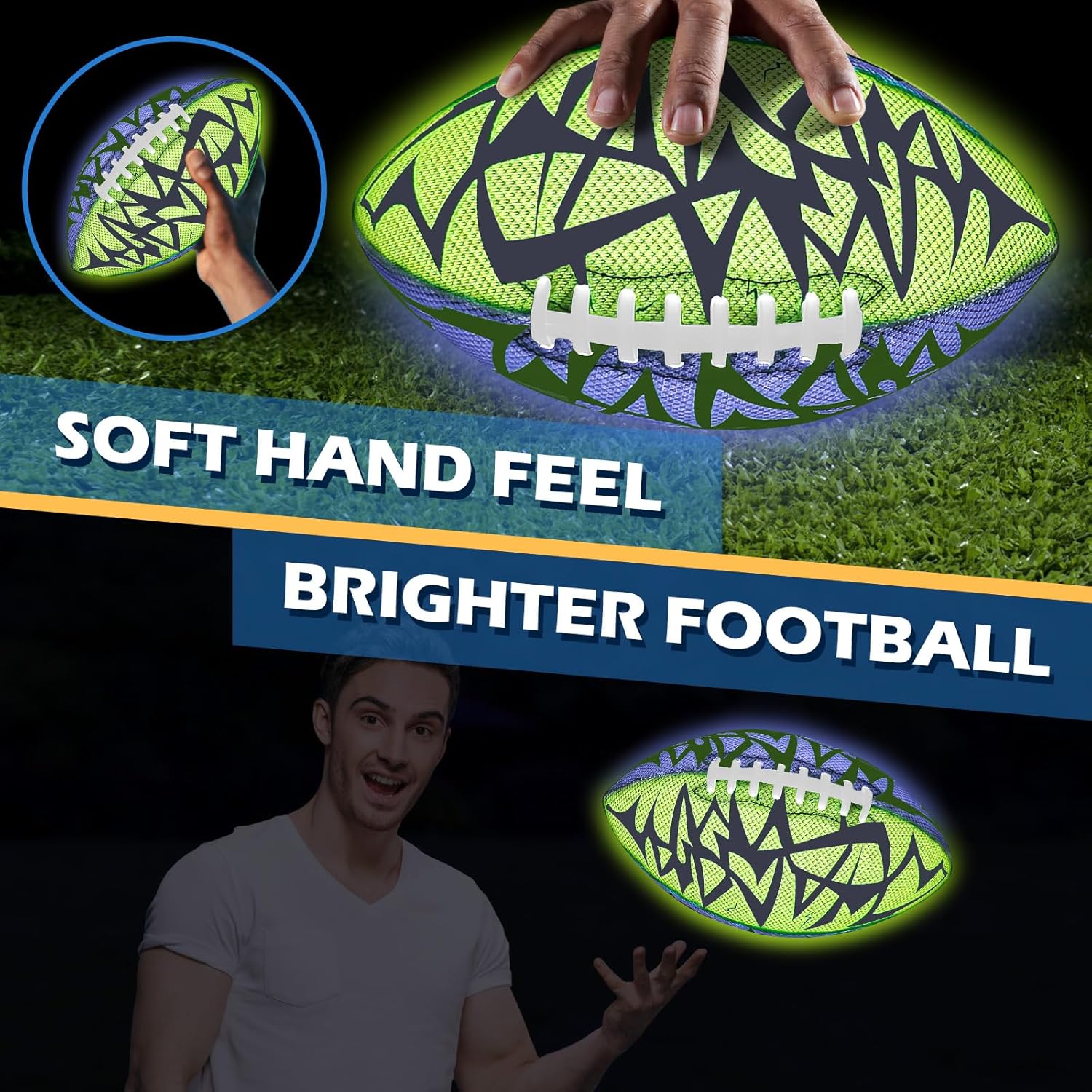 Jasonwell Glow in The Dark Football - Strong Grip Light Up Football Toy Stuff Sports Balls for Boys Kids Teenage Junior Youth Adult Outdoor Christmas Birthday Gifts for Age 6-8 8-12 13 + Year Old No.3 - Jasonwell