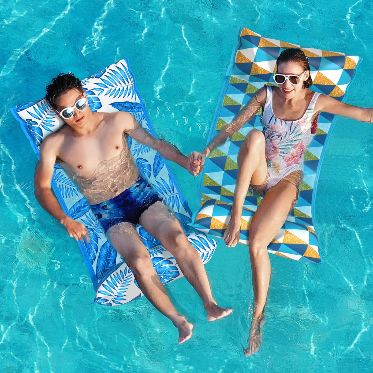 Jasonwell Water Hammock Pool Floats - 2PACK Fabric Inflatable Pool Hammock Float Floaties 4 in 1 (Saddle Lounge Chair Drifter) Lake Beach Floating Loungers Swimming Pool Rafts Toys for Adults (T&T) - Jasonwell