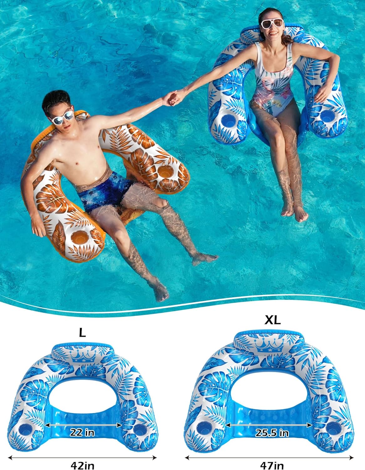 Jasonwell Inflatable Pool Float Chair - Floating Pool Chair Lounge Floats for Swimming Pool Water Chair Pool Lounger with Cup Holder Pool Toy Party Floaties for Adults - Jasonwell