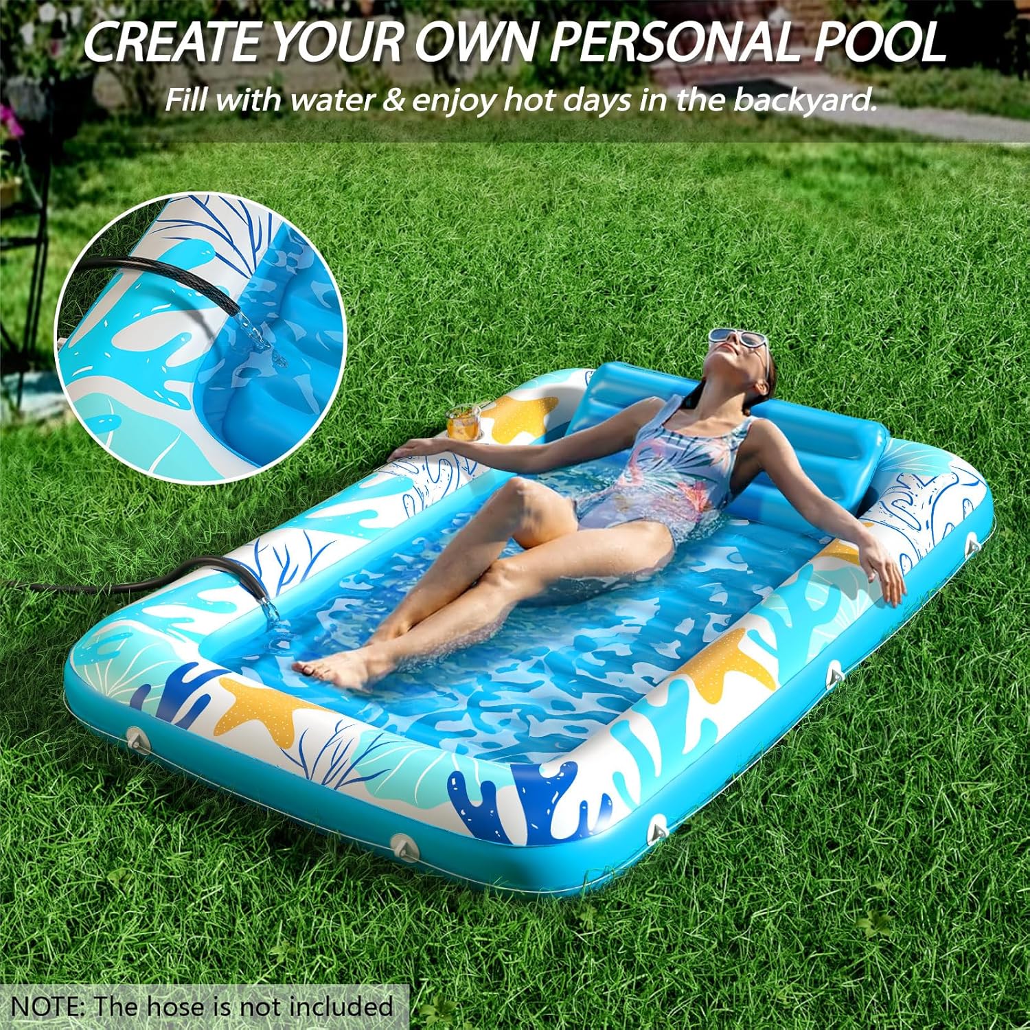 Inflatable Tanning Pool Lounger Float - Jasonwell 4 in 1 Sun Tan Tub Sunbathing Pool Lounge Raft Floatie Toys Water Filled Tanning Bed Mat Pad for Adult Blow Up Kiddie Pool Kids Ball Pit Pool (OB-L) - Jasonwell