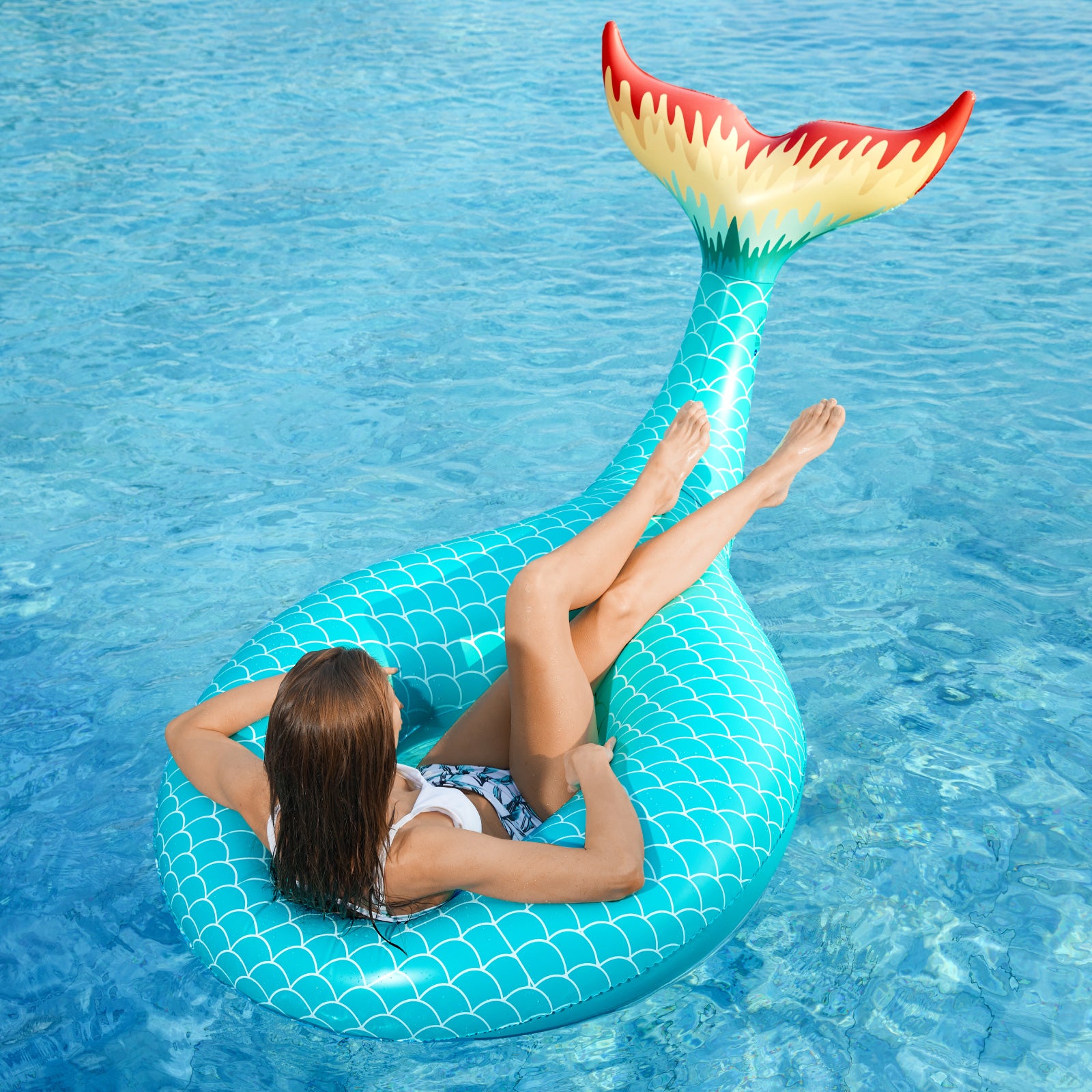 Jasonwell Giant Inflatable Mermaid Tail Pool Float with Fast Valves Pool Floaties Tube Summer Beach Ster Fwimming Pool Party Lounge Raft Waloaty Decorations Toys for Adults Kids Green L - Jasonwell
