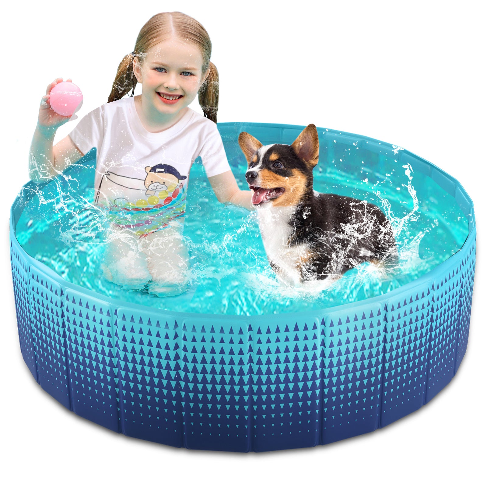 Jasonwell Foldable Dog Kiddie Pool - Hard Plastic Kids Paddling Pool Toddler Baby Swimming Pool for Backyard Collapsible Whelping Box Pet Doggie Cats Wading Pool Bathtub Puppy Large Dogs 40In