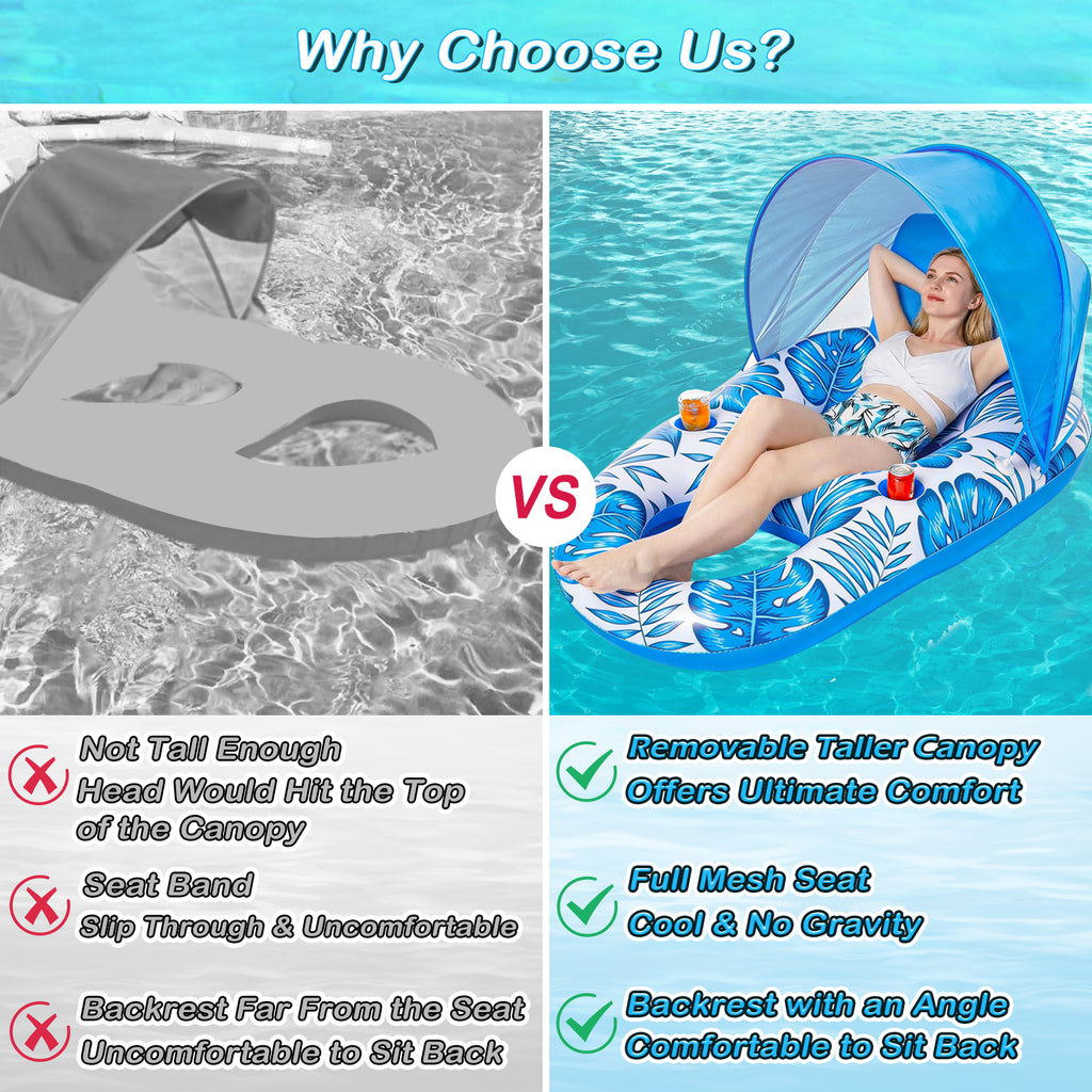 Jasonwell Pool Floats with Canopy - Inflatable Pool Float Adult Lounge