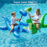 Jasonwell Pool Games Toys Floats - Inflatable Dinosaur Pool Floats with Blow Up Toy Hammers Ride on Pool Floaties for Kids Teens Adults Lounge Rafts Summer Lake Beach Party Decorations (GN&BU, XL) - Jasonwell