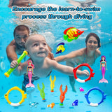 Jasonwell Pool Diving Toys Games - 32PCS Swimming Pool Toys with Dive Mermaids Rings Gems Beach Ball Underwater Treasures Torpedo Bandits Fish Toy etc Water Bath Swim Toy Training Gifts for Kids Adult - Jasonwell