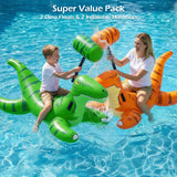 Jasonwell Pool Games Toys Floats - Inflatable Dinosaur Pool Floats with Blow Up Toy Hammers Ride on Pool Floaties for Kids Teens Adults Lounge Rafts Summer Lake Beach Party Decorations (GN.&Org. XL) - Jasonwell