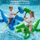 Jasonwell Pool Games Toys Floats - Inflatable Dinosaur Pool Floats with Blow Up Toy Hammers Ride on Pool Floaties for Kids Teens Adults Lounge Rafts Summer Lake Beach Party Decorations (GN&BU, XL) - Jasonwell