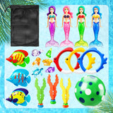 Jasonwell Pool Diving Toys Games - 20PCS Swimming Pool Toys with Dive Mermaids Rings Gems Beach Ball Underwater Treasures Seaweeds Fish Toy etc Water Bath Swim Toy Training Gifts for Kids Adult - Jasonwell
