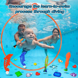 Jasonwell Pool Rings Diving Toys - 28PCS Swimming Thru Pool Diving Game Toys with Dive Rings Underwater Treasures Torpedo Bandits Fish Toys etc Fun Water Swim Toys for Boys Girls Kids Teens Adults 3C