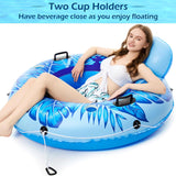 Jasonwell Inflatable River Tube Float - Heavy Duty River Float Pool Floats Lake Premium Water Tubes for Floating Recreational River Raft Lounge Floaties with 2 Cup Holders for Adult (Azure-L)