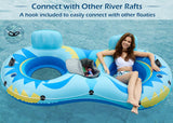 Jasonwell Inflatable River Tube Float - 2 Person Heavy Duty Pool Float With Removable Cooler, Lake Water Tubes for Floating, Raft Lounge Floatie With 2 Cup Holders for Adults