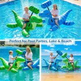 Jasonwell Pool Games Toys Floats - Inflatable Dinosaur Pool Floats with Blow Up Toy Hammers Ride on Pool Floaties for Kids Teens Adults Lounge Rafts Summer Lake Beach Party Decorations (GN&BU, XL) - Jasonwell