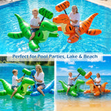 Jasonwell Pool Games Toys Floats - Inflatable Dinosaur Pool Floats with Blow Up Toy Hammers Ride on Pool Floaties for Kids Teens Adults Lounge Rafts Summer Lake Beach Party Decorations (GN.&Org. XL) - Jasonwell