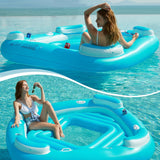 Jasonwell Floating Island Pool Float - Inflatable 4-Person Swimming Pool Lounger Raft River Lake Floaties Relaxation Water Floats with Cupholders Big Multi Person Tropical Party Toys for Adults Kids